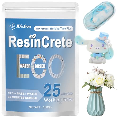 JDiction ResinCrete, Upgraded 20-25 Minutes Working Time, 1000G Water-Based Eco-Friendly Fast Curing Casting Kit for Beginners, Natural Mineral Casting Powder, Easy Mix for DIY Home Decor & Art