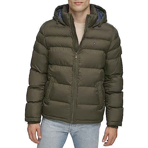 Tommy Hilfiger Men's Hooded Puffer Jacket, Olive, Large