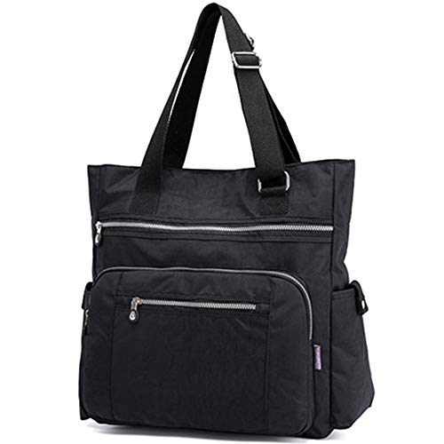 Multi Pocket Nylon Totes Handbag Large Shoulder Bag Travel Purse Bags For Women (X-Black)