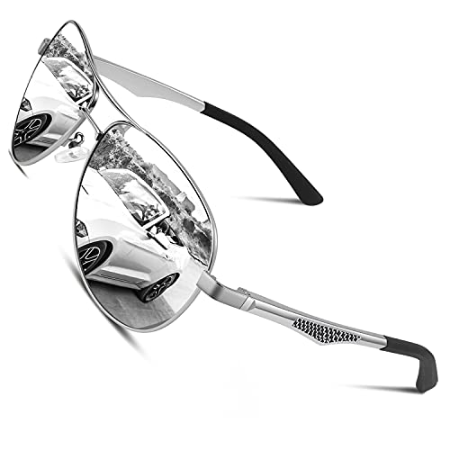 CGID GA61 Premium Al-Mg Alloy Pilot Polarized Sunglasses UV400, Full Mirrored Spring Hinges Sun Glasses for Men Women Mens Shades