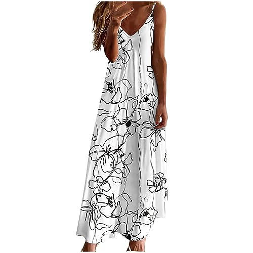 Ceboyel Women Floral Spaghetti Strap Sundress Casual Summer Long Maxi Dress Vneck Sexy Boho Dresses Trendy Beach Clothes 2023