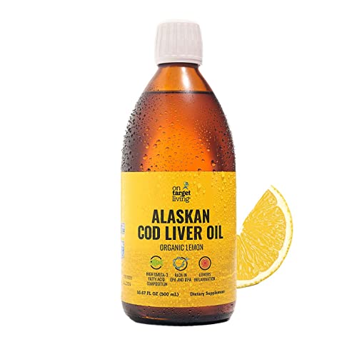 On Target Living Alaskan Cod Liver Oil Liquid | Organic Lemon Flavor 16.67 oz | Line Caught in The USA | Naturally Occurring Vitamin D | Rich in Omega 3 DHA/EPA | Non-GMO Project Certified |