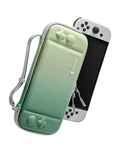 tomtoc Slim Carrying Case for Nintendo Switch / OLED Model, Protective Switch Case with 10 Game Cartridges, Hard Portable Travel Case, with Original Patent and Military Grade Protection, Matcha Green