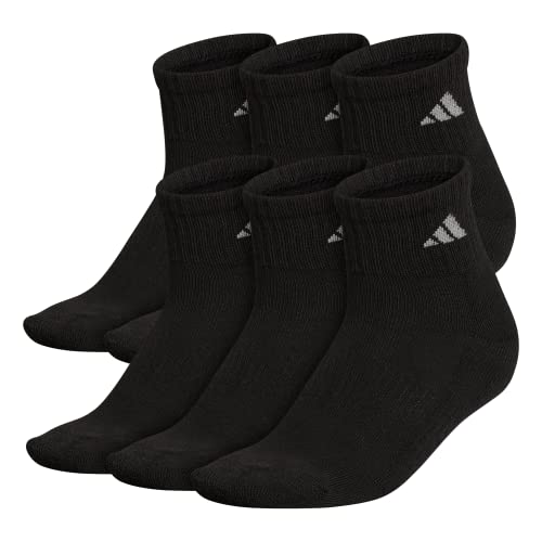 adidas Women's Athletic Cushioned Quarter Socks (6-Pair) with Arch Compression for a Secure fit, Black/Aluminum 2, Medium