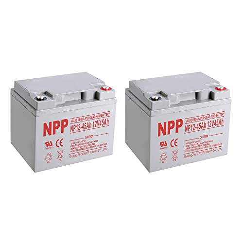 NPP NP12-45Ah(T14, 2Pcs Button Terminal) 12V 45Ah Battery Rechargeable Replace 12 Volt 33AH 34AH 36AH in Series 24V 36V 48V Wheelchair,PV Solar Panels Bat-Caddy X3R Golf Caddy