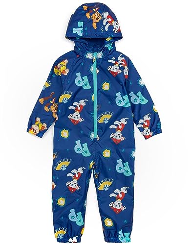 Paw Patrol Boys Puddle Suit | Kids All In One Rain Coat | Navy Marshall Chase Long Sleeve with Cuffs Play Walking Jacket