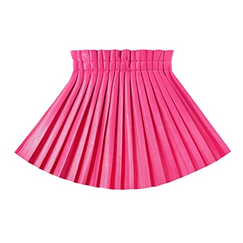 WELAKEN Pu Leather Skirts for Girls Kids & Teen & Toddler & Women Faux Leather Pleated Skirts,Hot Pink,6-7 Years