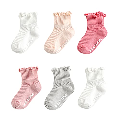 Zumou Toddler Anti Slip Non Skid Socks Little Girls Frilly Ruffle Lace 6 Pairs (1-2T, Frilly 6 Pairs)
