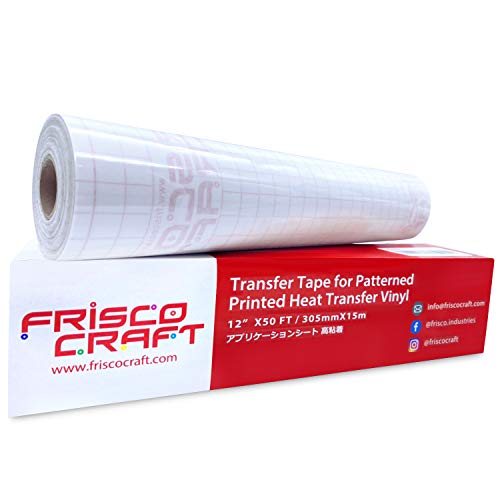 Frisco Craft Transfer Tape for Heat Vinyl - Iron on Clear Transfer Tape for Printable and Patterned Htv, Indoor & Outdoor Adhesive Vinyl - Reusable Up to 5 Times, High Tack (12' x 50 ft)