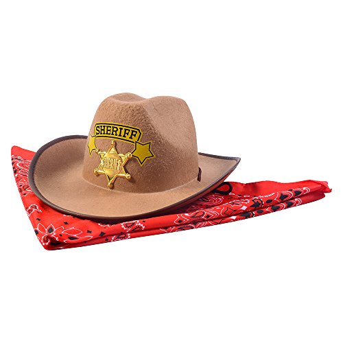Funny Party Hats Sheriff Costume Hat w/Badge & Bandanna - Costume Accessory