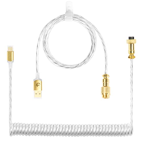 ZIYOU LANG C01 Custom Coiled USB C to A Cable with Detachable Double Sleeved Spiral Cable Extendable Spring Line Gold Aviator for Playstation Xbox Keyboard Mouse USB Flash Drive Printer(Transparent)