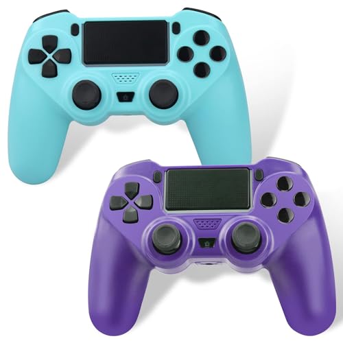 YsoKK 2 Pack Wireless Controller for PS4 P4 Remote for Playstation 4/Pro/Slim with Double Shock/Stereo Headset Jack/Touch Pad/Six-axis Motion Control(Purple and Blue)