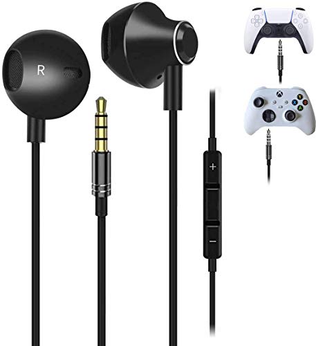 S&H 3.5MM Gaming Earbuds for PS4, PS5, New Xbox One, Cellphones, PC, Laptop, Earphones Wired Stereo Bass in-Ear HiFi Stereo Headphones with Microphone and Volume-Control (Black)