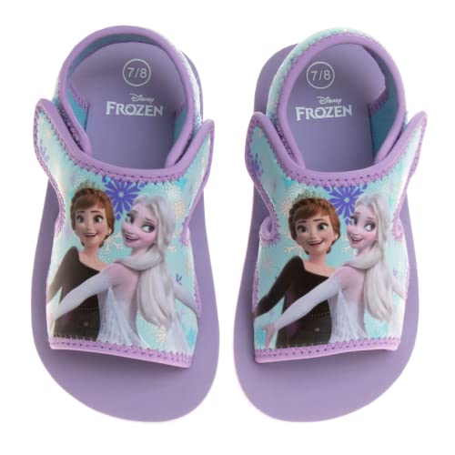 Disney Frozen Sandals Princess Elsa Anna Shoe - Girls Open Toe Slide Kids Sandal Adjustable Strap Water Shoes - Purple (size 7-8 Toddler)