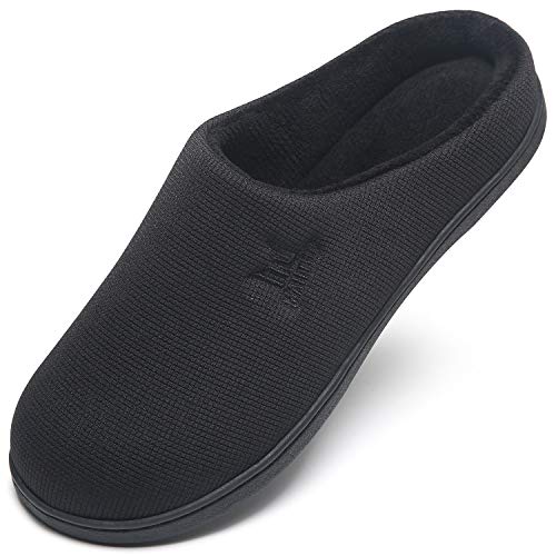 MAIITRIP Men's House Slippers Memory Foam Indoor Outdoor,Comfortable Winter Warm Non Slip Slip on House Shoes for Men Bedroom Casual,lightweight Slip Resistant Rubber Sole,All Black,Size 12 12.5 13