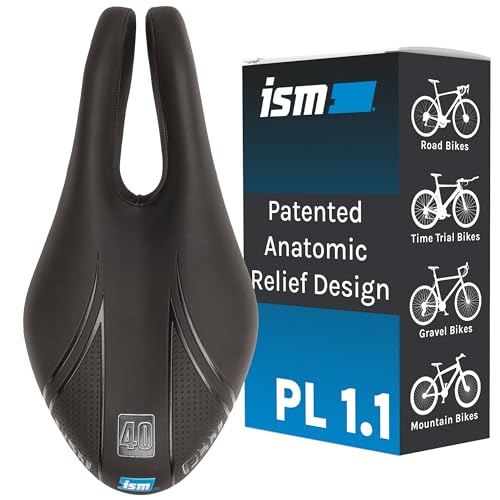 ISM PL 1.1 Noseless Bike Seat - Split Nose Bicycle Saddle for Road Bikes, Mountain Bikes, Gravel, and Triathlon Bikes - Unisex Anatomic Relief Bicycle Saddle for Optimized Blood Flow