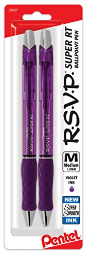 Pentel RSVP Super RT Ballpoint Pen, (1.0mm) Medium Line, Violet Ink, 2-Pk - BX480BP2V