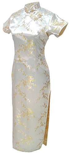 7Fairy Women's Light Yellow Floral Long Chinese Prom Dress Cheongsam Size 4 US