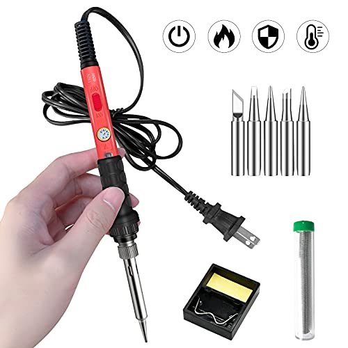 60W Portable Soldering Iron Kit with Ceramic Heater, 5 Tips, Stand, Solder - For Metal, Jewelry, Electric Repair