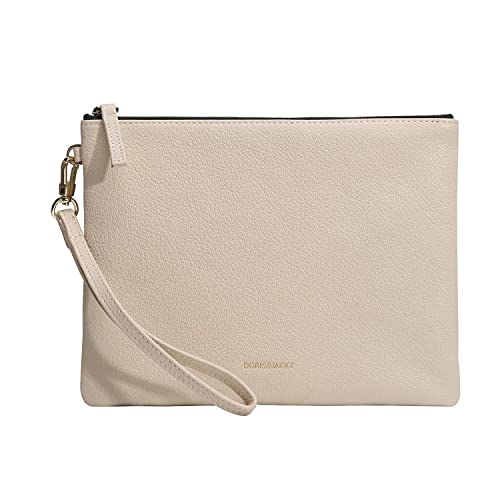 DORIS&JACKY Soft Lambskin Leather Wristlet Clutch Bag For Women Designer Large Wallets With Strap (Off-white-Goat Leather)…