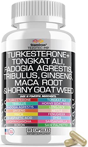 Stamiron Tongkat Ali 1000mg Fadogia Agrestis 1000mg Maca 1000mg Turkesterone Extract Supplement with Ginseng Ashwagandha Fenugreek DAA Saw Palmetto DHEA Nettle - 60 Capsules Made in USA