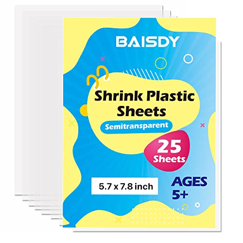 BAISDY 25Pcs Shrink Plastic Sheets for Crafts Heat Shrink Paper for Crafts Kids DIY Jewelry Making, 14.5x20cm