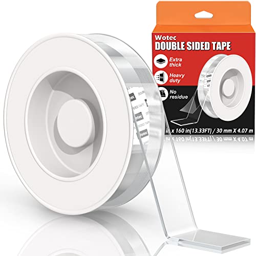 Extra Large Double Sided Tape Heavy Duty Removable 1.18 Inch x 160 Inch, Clear & Tough Nano Tape, Multipurpose Mounting Tape Picture Hanging Strips Adhesive Poster Carpet Tape