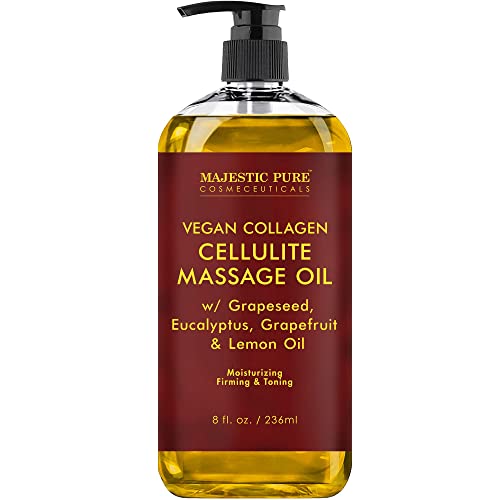 MAJESTIC PURE Anti Cellulite Massage Body Oil - with Vegan Collagen & Stem Cells, Cellulite Cream Massage Body Oil for Skin - 8 fl oz