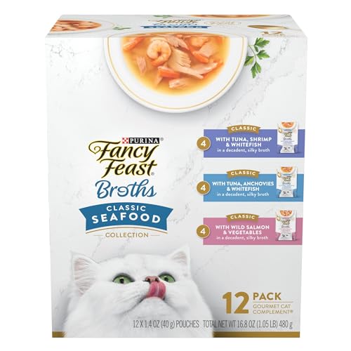 Purina Fancy Feast Lickable Wet Cat Food Broth Complement Classics Collection Variety Pack - (Pack of 12) 1.4 oz. Pouches
