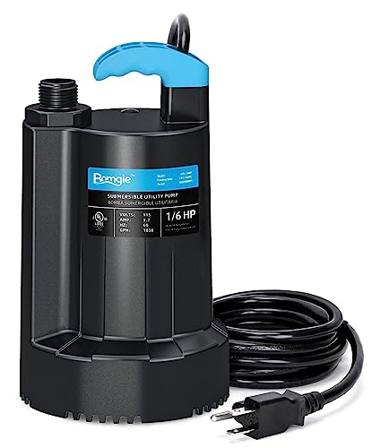 BOMGIE Submersible Water Pump 1/6 HP, 1850GPH Thermoplastic Sump Pump Basement Portable Electric Utility Water Pump Removal for Pool Draining Hot Tubs Garden Pool Cover Pond