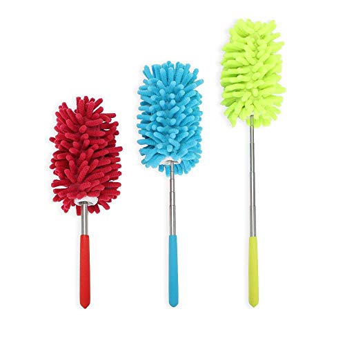 KissDate Microfiber Extendable Hand Dusters Washable Dusting Brush with Telescoping Pole for Cleaning Car, Computer, Air Conditioning, TV and Else Pack of 3