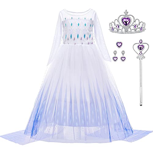 iTVTi Girls Princess Costumes Halloween Carnival Cosplay Birthday Party Dress White, 7-8 Years (Label 150)