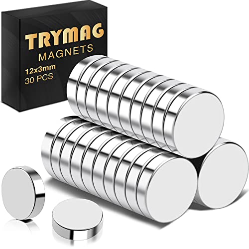 TRYMAG Magnets, 30Pcs Strong Rare Earth Magnets Small Round Fridge Magnets for Whiteboard, Heavy Neodymium Magnets Locker Magnets for Crafts, Whiteboard, Scientific Models