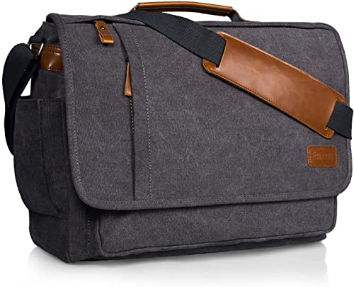 ESTARER Laptop Messenger Bag 17-17.3 Inch Water-resistant Canvas Shoulder Bag for Work College, Grey