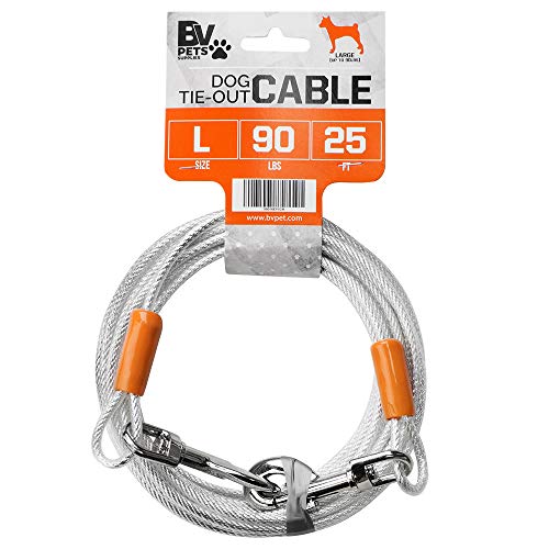 BV Pet Reflective Tie Out Cable for Large Dog up to 90 pound, 25 Feet
