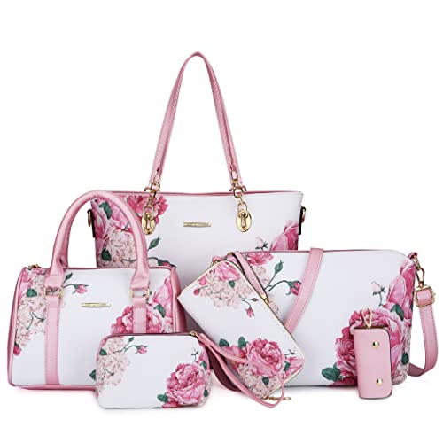 2E-youth Purses And Handbags For Women Satchel Shoulder Bag Top Handle Tote Bag Hobo Purses Set(1C-pink&white)