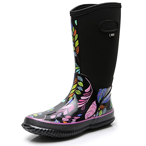 WTW Mid Calf Rain Boots for Women - Waterproof Insulated Neoprene Mud Boots Outdoor Hunting Garden Boots