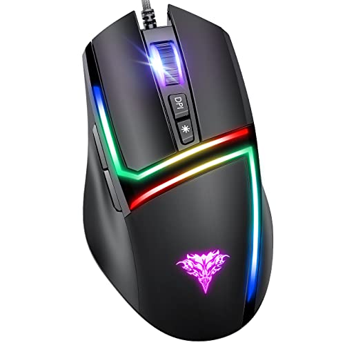 BENGOO Wired Gaming Mouse, PC Computer Mice USB Mouse with 6 RGB LED Modes, High-Precision 6 Adjustable DPI Up to 8000, 7 Programmable Buttons, Ergonomic Optical Mouse for Windows PC Mac Laptop Gamer