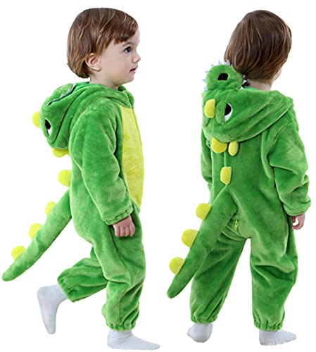 lontakids Toddler Infant Dinosaur Costume Flannel Hooded Onesies Soft Animal Romper Outfits Gift (24-30month, Green)