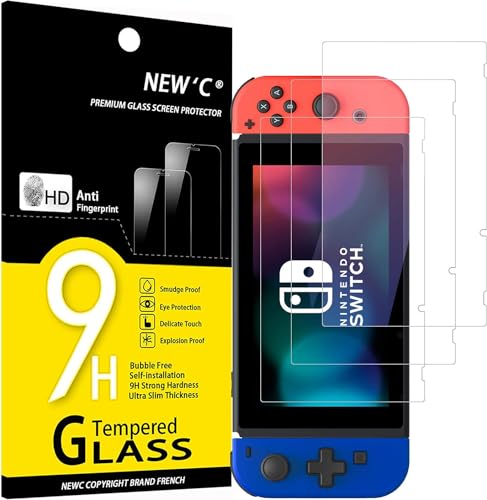 NEW'C [3 Pack Designed for Nintendo Switch Screen Protector Tempered Glass, Case Friendly Anti Scratch Bubble Free Ultra Resistant