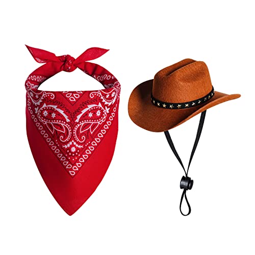 choyaxo Pet Cowboy Costume Halloween Costumes for Dogs Cat Cowboy Hat with Bandana Scarf (Small)