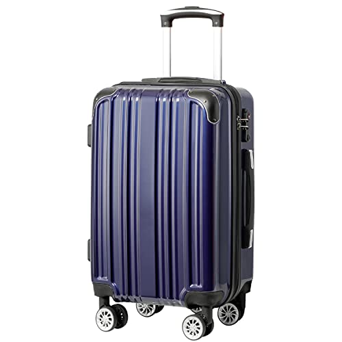 Coolife Luggage Expandable(only 28') Suitcase PC+ABS Spinner 20in 24in 28in Carry on (navy new, S(20in)_carry on)