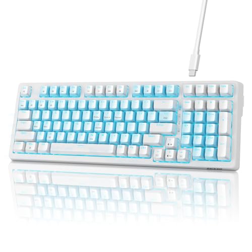 baoced Mechanical Gaming Keyboard, Full Size 98 Anti-Ghosting Keys Red Switch Keyboards with ICY Blue Backlight, Wired Detachable USB Type-C Gaming Keyboard with Adjustable Kickstand