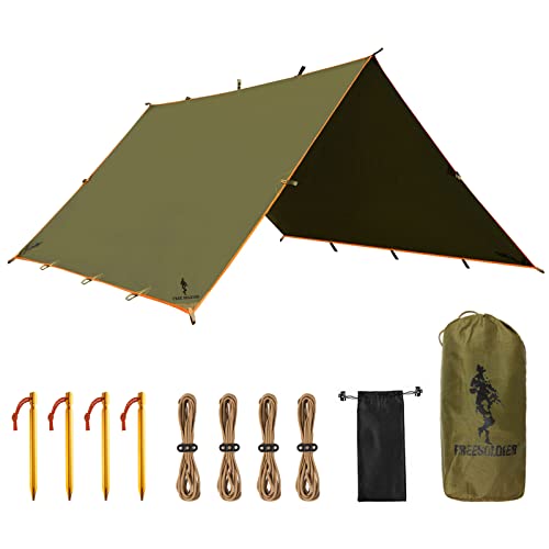 FREE SOLDIER Waterproof Portable Tarp Multifunctional Outdoor Camping Traveling Awning Backpacking Tarp Shelter Rain Tarp (Brown)