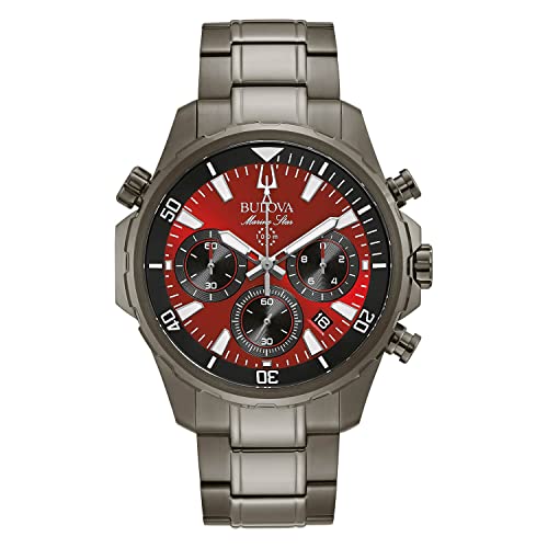 Bulova Men's Marine Star Series B Gray Ion Plated Stainless Steel 6-Hand Chronograph Quartz Watch, Red Dial Style: 98B350