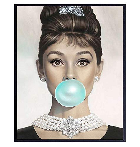 Audrey Hepburn Wall Art - Blue Audrey Hepburn Poster - Holly Golightly - Glam Wall Art - Vintage Movie Poster - Gift for Women, Her, Wife, Woman - Pop Art Wall Decor -Unframed