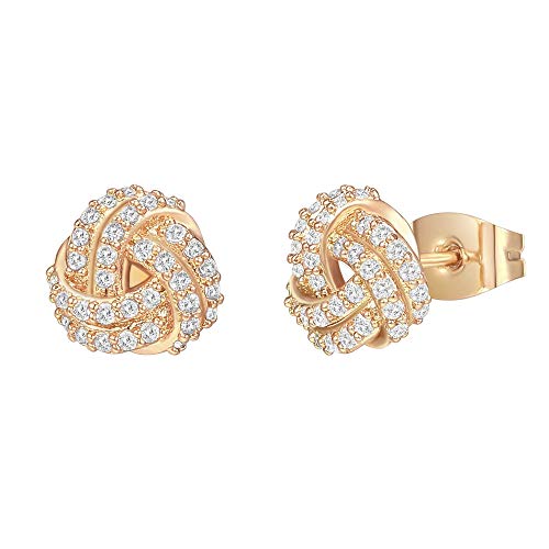 PAVOI Sterling Silver Post Cubic Zirconia Love Knot Stud Earrings, 14K Gold Plated in Yellow Gold