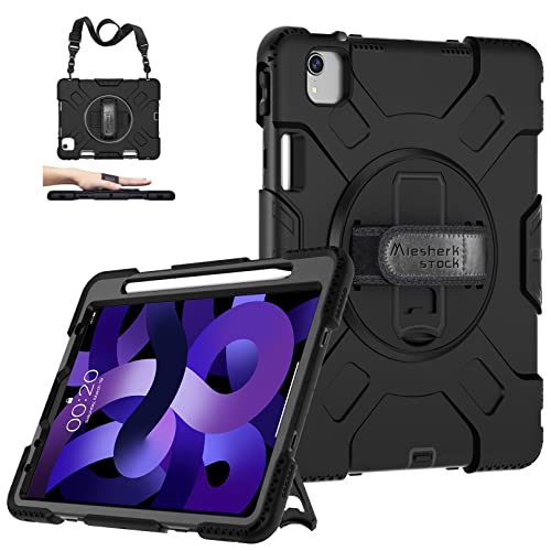 Case for iPad Air 5th/4th Generation: Military Grade Protective Cover iPad Pro 11 Inch Case & iPad Air 5/4 Case 10.9 Inch (2022/2020) W/Pencil Holder- Stand- Handle- Shoulder Strap- Black