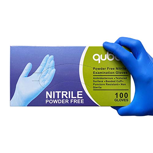 Qube Nitrile Medical Grade Exam Gloves, Powder Free, Latex-Free, 4 MIL, Fingertip Textured, Size Small - 1 Box of 100 Gloves