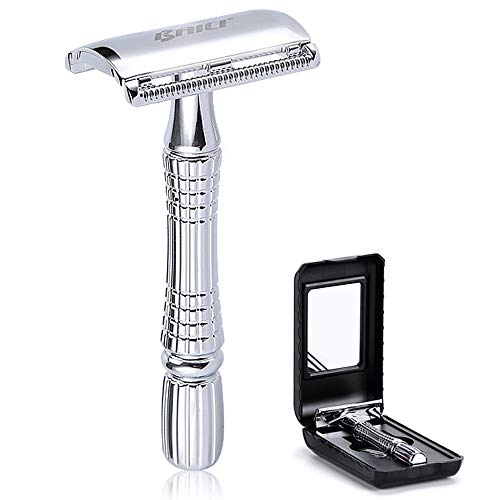 BAILI Classic 3-Piece Double Edge Safety Razor Wet Shaving for Men Women with Platinum Blade and Mirrored Travel Case BD176